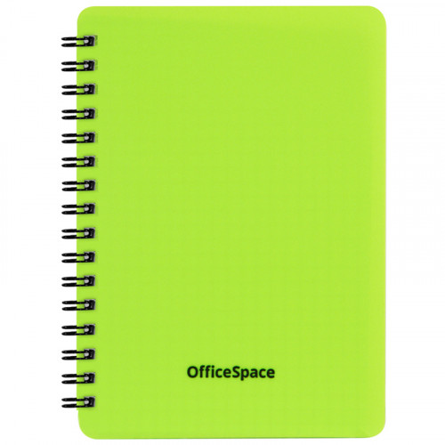 Записная книжка А6 60л., на гребне OfficeSpace Neon, салатовая пластиковая обложка
