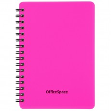 Записная книжка А6 60л., на гребне OfficeSpace Neon, розовая пластиковая обложка
