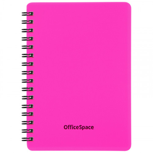 Записная книжка А6 60л., на гребне OfficeSpace Neon, розовая пластиковая обложка