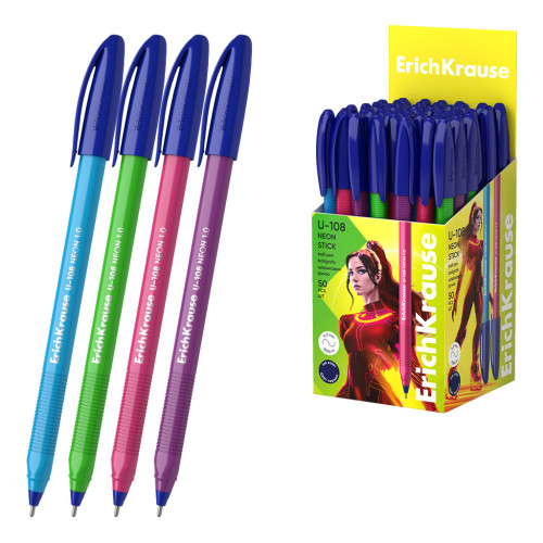 Ручка шариковая ErichKrause® U-108 Neon Stick 1.0, Ultra Glide Technology, цвет чернил синий (в коро
