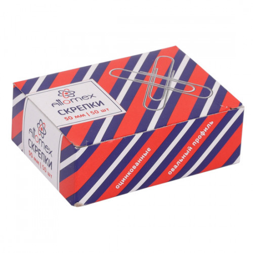 Скрепки металлические "Attomex" овальные оцинкованные 50 мм, 50 шт в картонной коробке