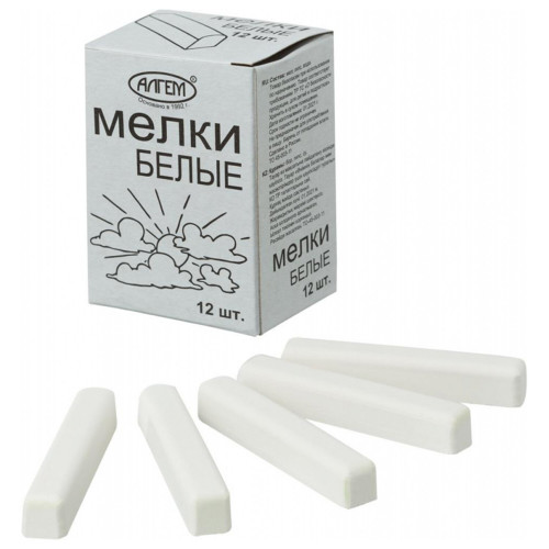 Мел белый АЛГЕМ, набор 12 шт., квадратный, НМБ-12
