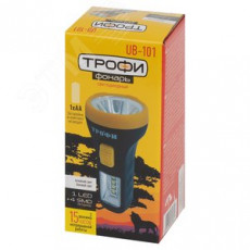 Фонарь ТРОФИ UB-101 универсальный на батарейках 1Вт 1 SMD+4 LED боковая подсветка 1хAA IP20 2 режима черно-желтый (1/200)