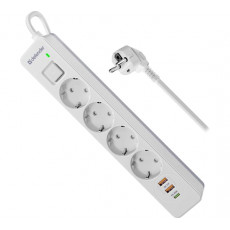 Удлинитель с сетевым фильтром DFS 141 1.5 м,белый,4розетки,USB+TypeC DEFENDER