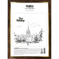 Рамка пластиковая "deVENTE" 21x30 см, формат A4, серия 2 (багет 20,7 x 14,2 мм) стекло, задняя панель - переплетный картон, с креплением для подвеса, под темный орех, в термоусадочной пленке